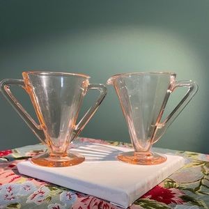 Vintage pink glass sugar and creamer set